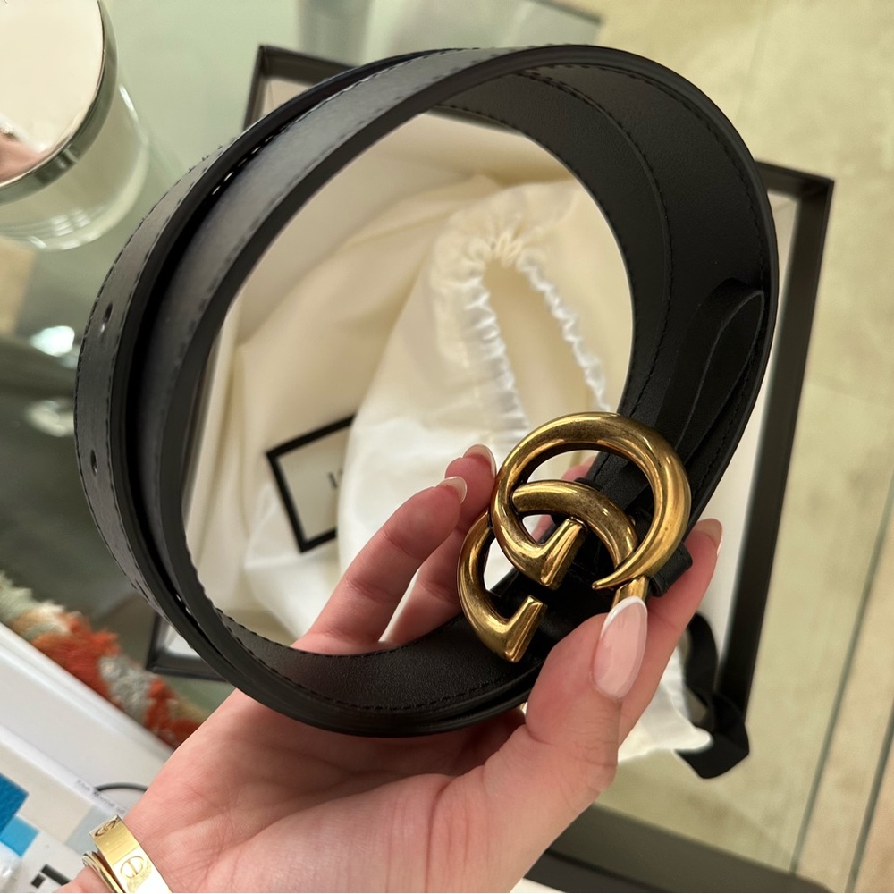 Black Gucci Belt with Gold Hardware